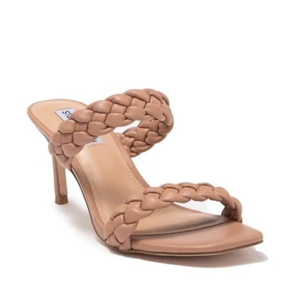 Steve Madden Slip On Slender Heel Prema Braided Sandal Tan Womens Size 9.5M NWOT